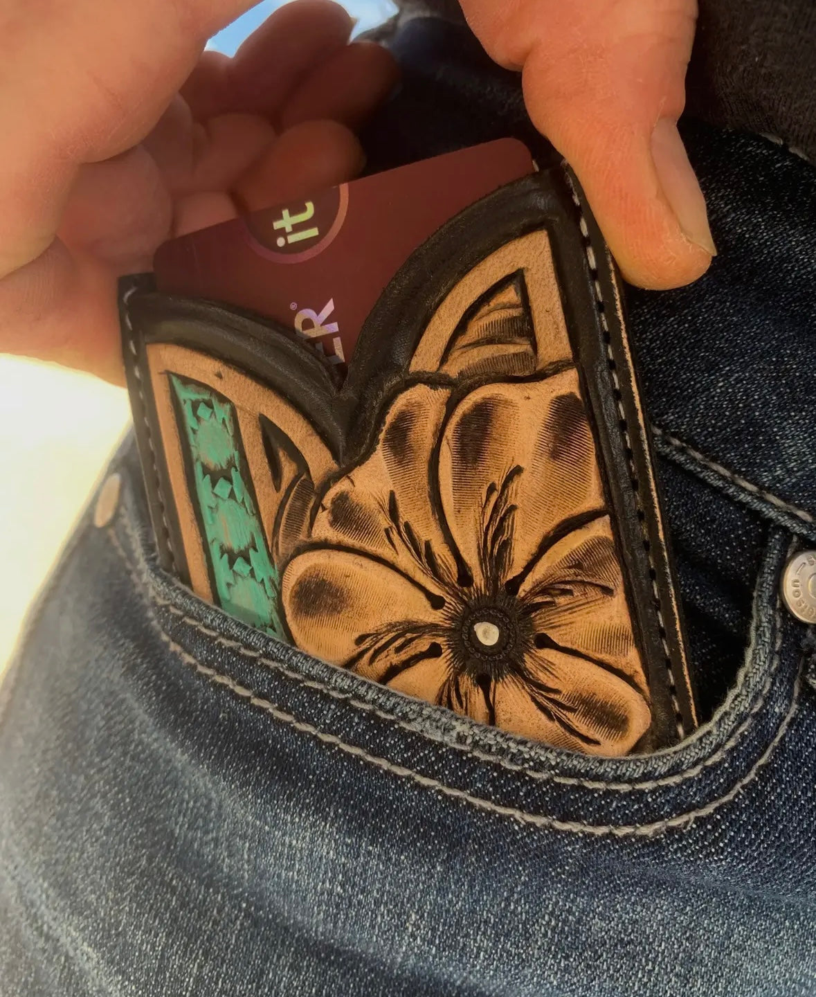 Southwest Bar Front Pocket Tooled Wallet