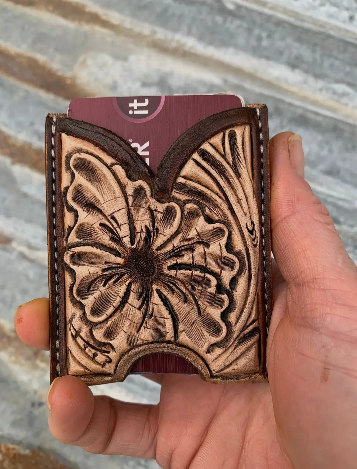 Daisy Front Pocket Tooled Wallet