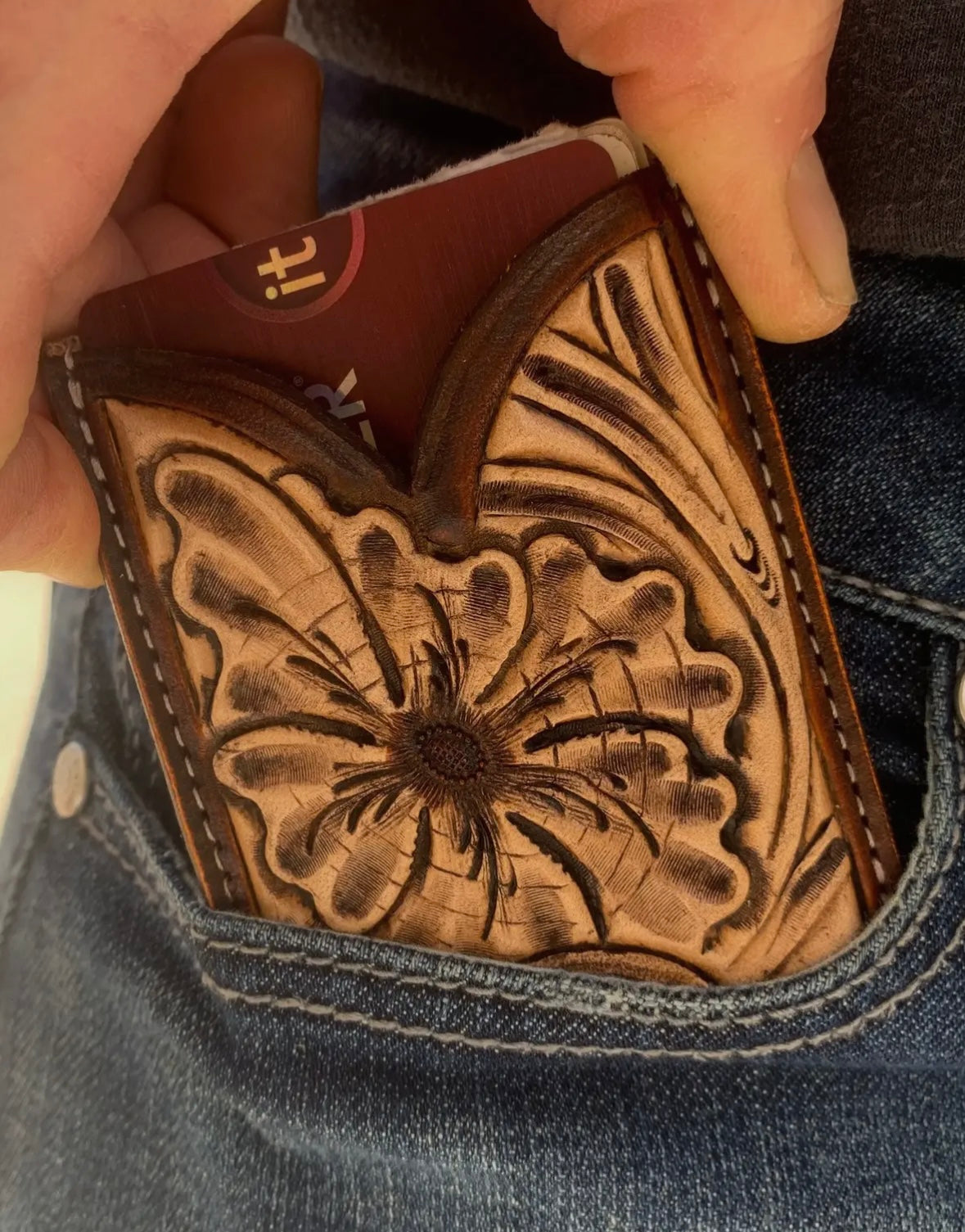 Daisy Front Pocket Tooled Wallet